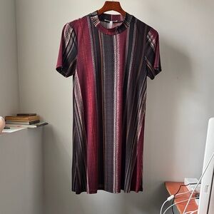 BCBGeneration. Chic Burgundy Striped Mini Dress